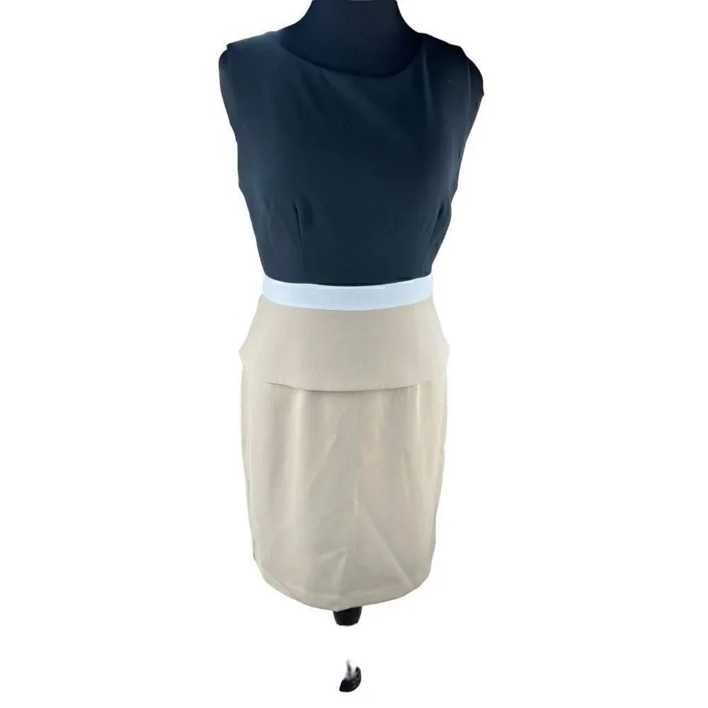 The limited peplum top sleeveless pencil skirt dress colorblock black tan 12